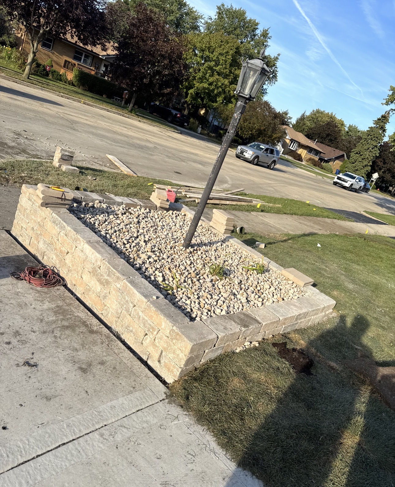 Lamp Post Stone Planter